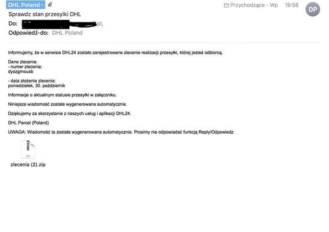 Tak wygląda mail od oszustów 