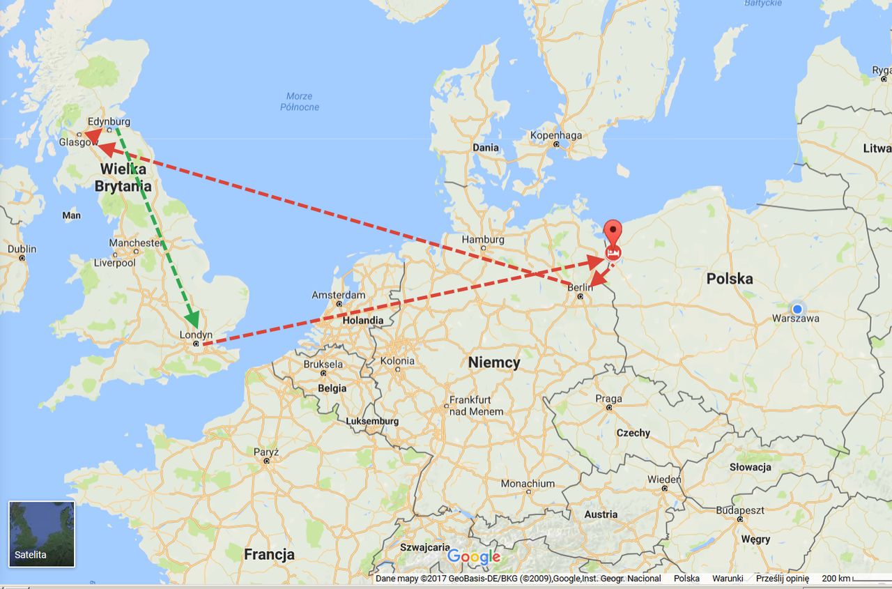 Chciał pojechać z Londynu do Edynburga koleją. Bardziej opłacało mu się polecieć przez... Szczecin