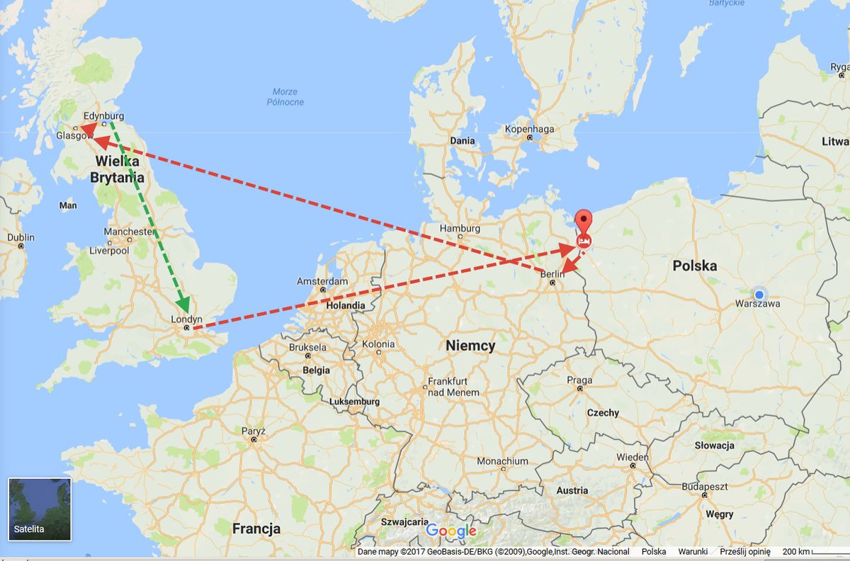 Chciał pojechać z Londynu do Edynburga koleją. Bardziej opłacało mu się polecieć przez... Szczecin