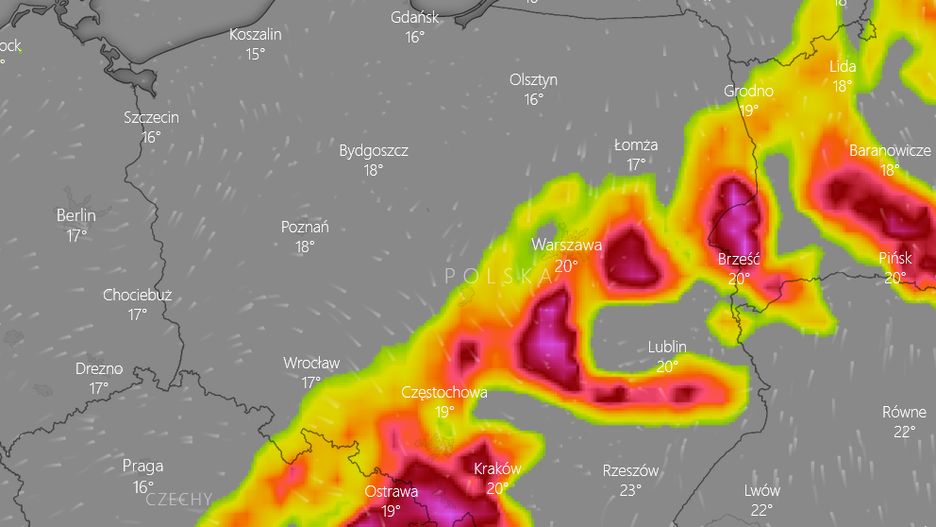 Pogoda. Mapa: burze we wtorek nad ranem