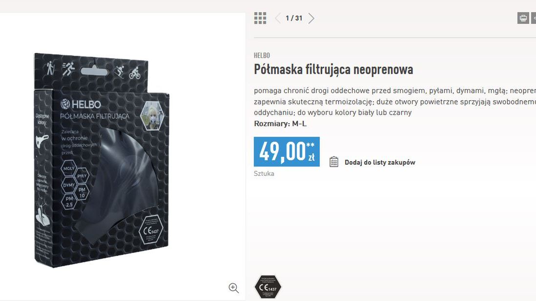 Sieć sprzedaje maski antysmogowe w dwóch rozmiarach