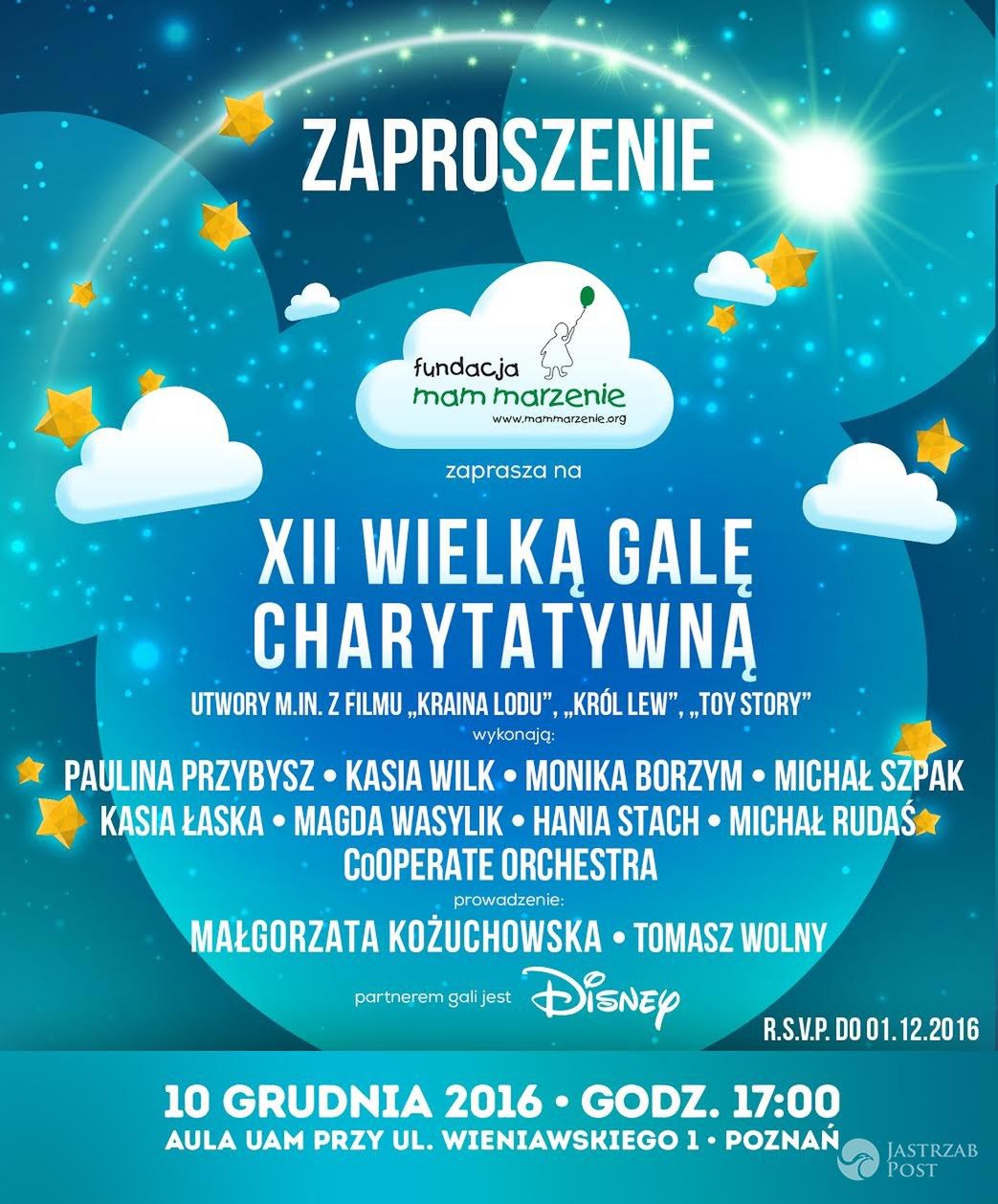 Zaproszenie na XII Wielką Galę Charytatywną Fundacji Mam marzenie