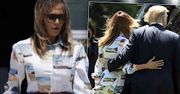Rozczochrana Melania Trump walczy z wiatrem przed wylotem do Japonii! Jej piękna markowa suknia za 15 tysięcy złotych fruwała jak latawiec!
