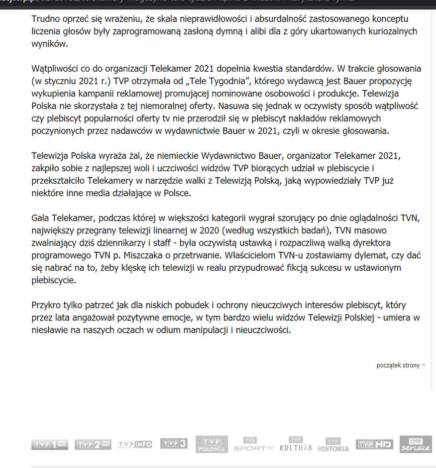 TVP komentuje TeleKamery 2021