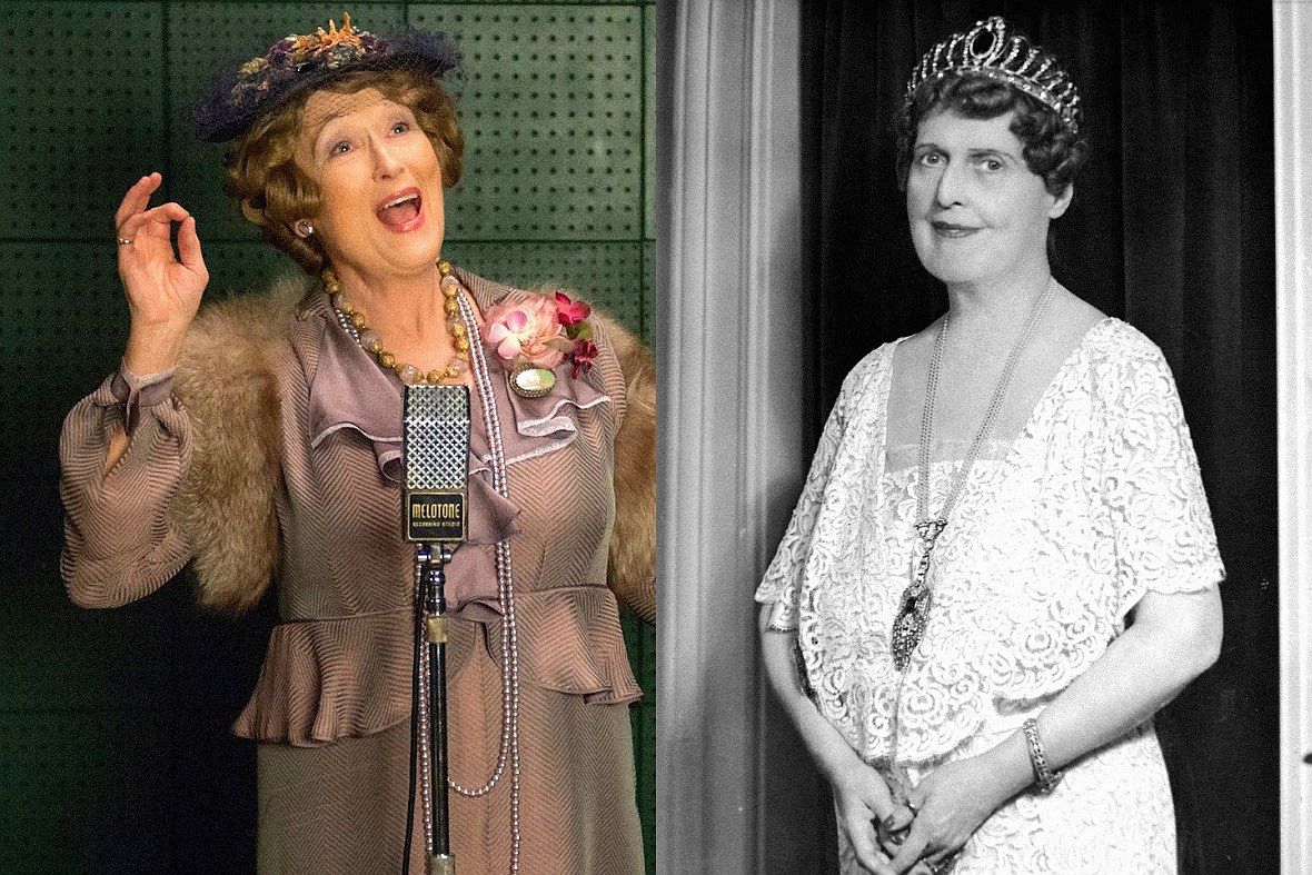 Meryl Streep jako "Boska Florence" - z prawej pierwowzór jej postaci, Florence Foster Jenkins 
