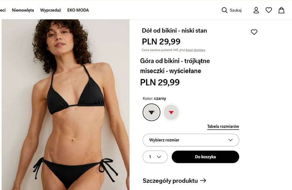 Czarny strój kąpielowy C&A, screen ze sklepu on-line