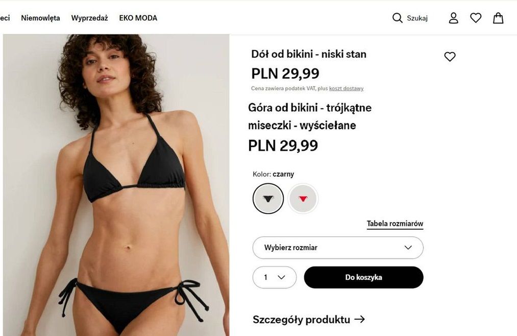 Czarny strój kąpielowy C&A, screen ze sklepu on-line