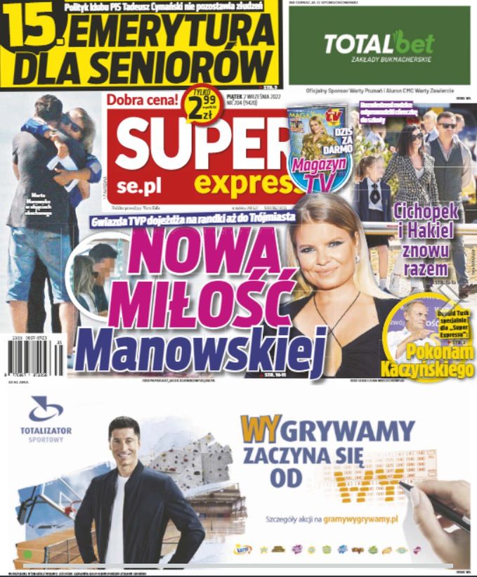 Marta Manowska z partnerem - okładka Super Express 02.09.22
