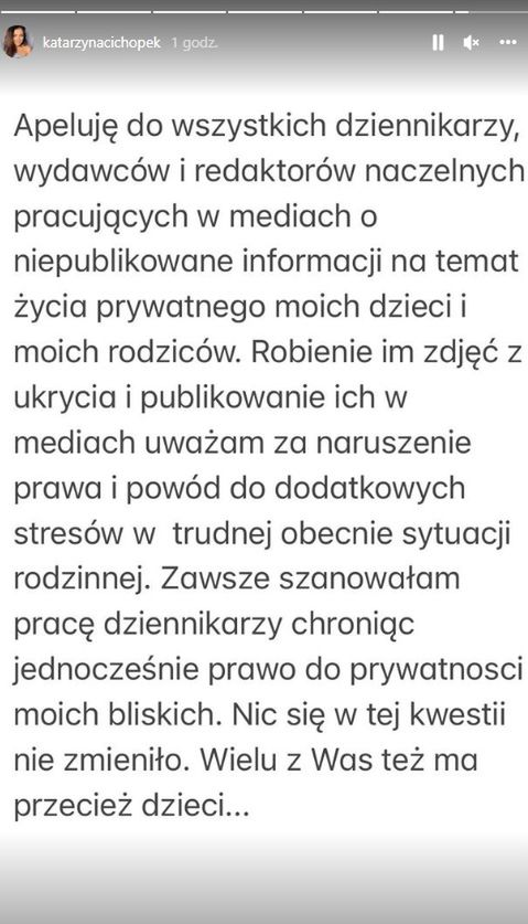 Katarzyna Cichopek- oświadczenie ws .rodziny