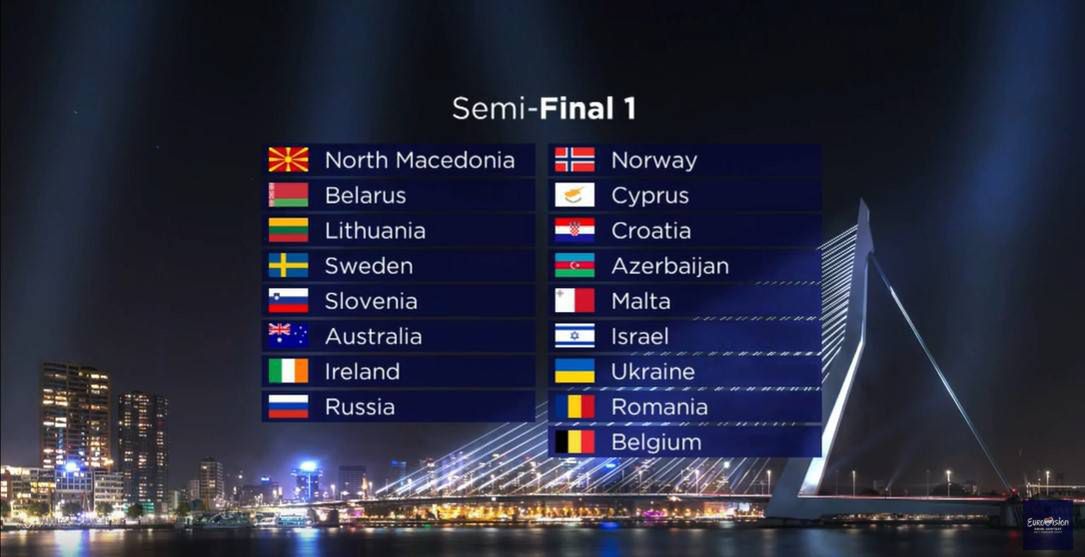 Eurowizja 2020 – półfinał 1 skład