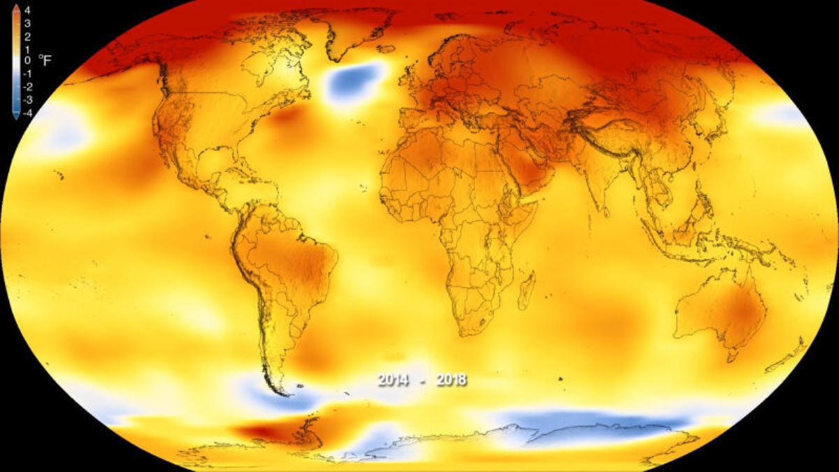 Zmiany średniej temperatury na Ziemi w latach 2014-2018