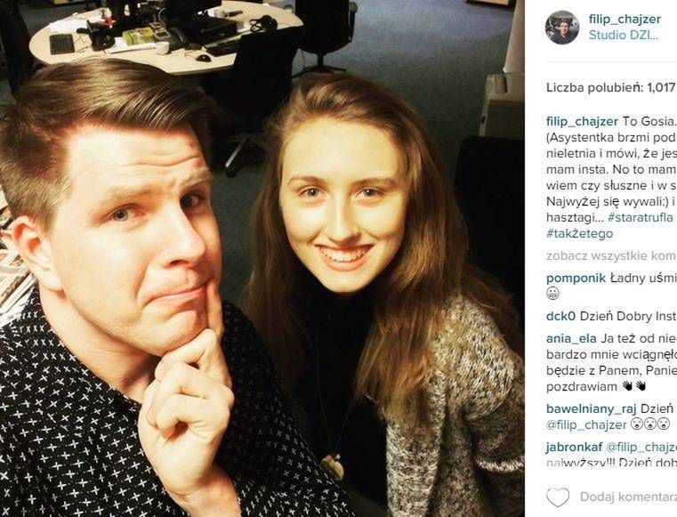Filip Chajzer z asystentką na Instagramie
