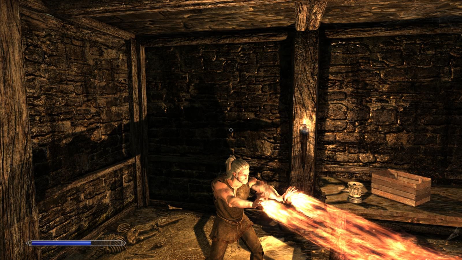 Screen z modyfikacji Skyrim Witcher Experience Enhanced - SSE Port dodającej motywy z Wiedźmina do Skyrima. 