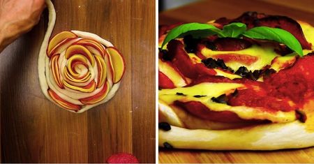 Zakręcona pizza z salami i czarnymi oliwkami