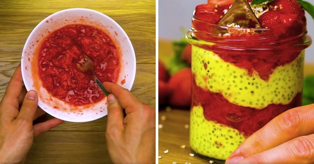 Pyszny chia pudding z truskawkami w słoiku