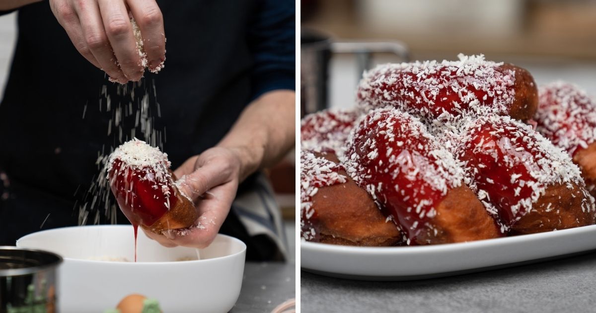 Różowe pączki z kokosowym nadzieniem i malinową polewą. Przepis na pyszny deser