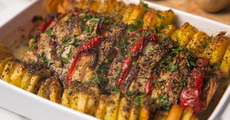 Schab a'la hasselback z ziemniakami