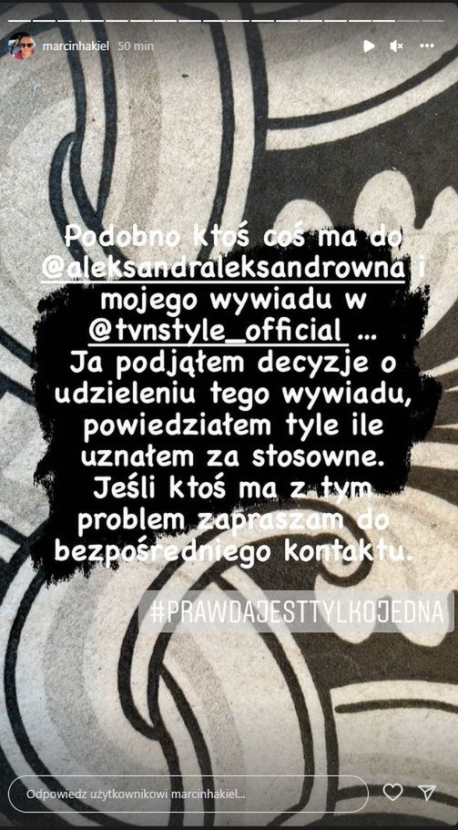 Marcin Hakiel broni Aleksandry Kwaśniewskiej