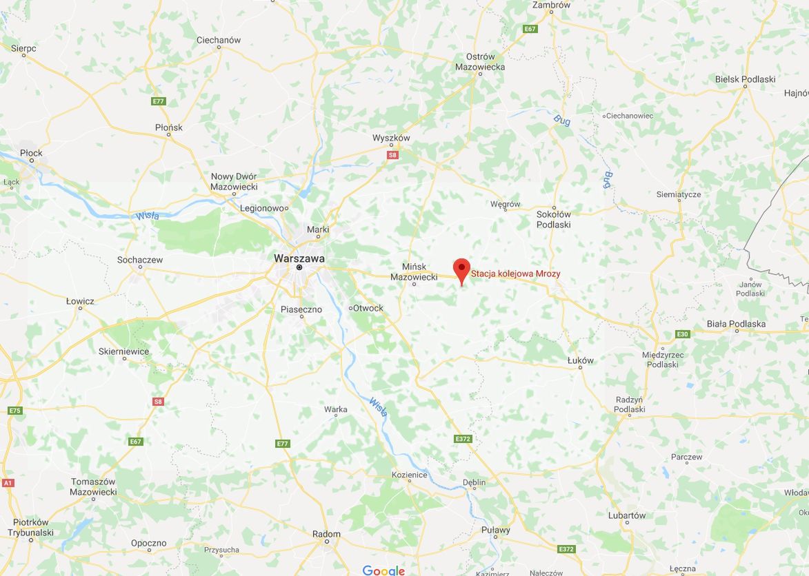 Mrozy pod Warszawą. Miasta dzieli odległość ok. 63 km 
