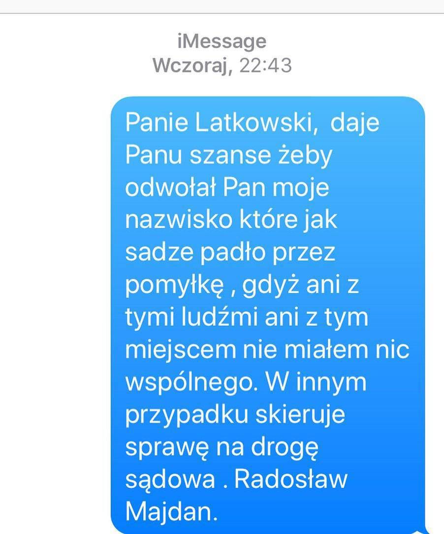 Radosław Majdan wysłał wiadomość do Latkowskiego