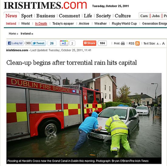 Dublin pod wodą - rzeki zalały miasto; dwie ofiary