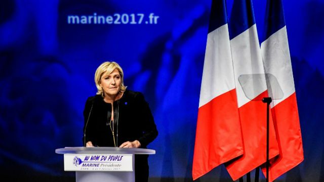 Marine Le Pen podczas przemówienia 5 lutego 2017 r.