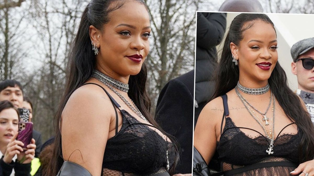 Rihanna wparowała na Fashion Week w mikro majtkach! Wyzywająca bielizna odwróciła uwagę od gołego ciążowego brzucha. Odważnie!