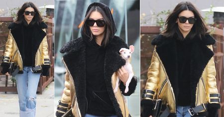LOOK OF THE DAY: Kendall Jenner w złotej kurtce ACNE