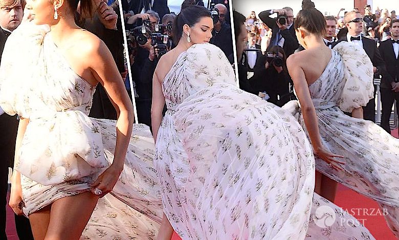 Kendall Jenner w Cannes 2017 stoczyła walkę ze zbyt długą sukienką! Zobaczcie, jak to wyglądało na żywo [WIDEO]
