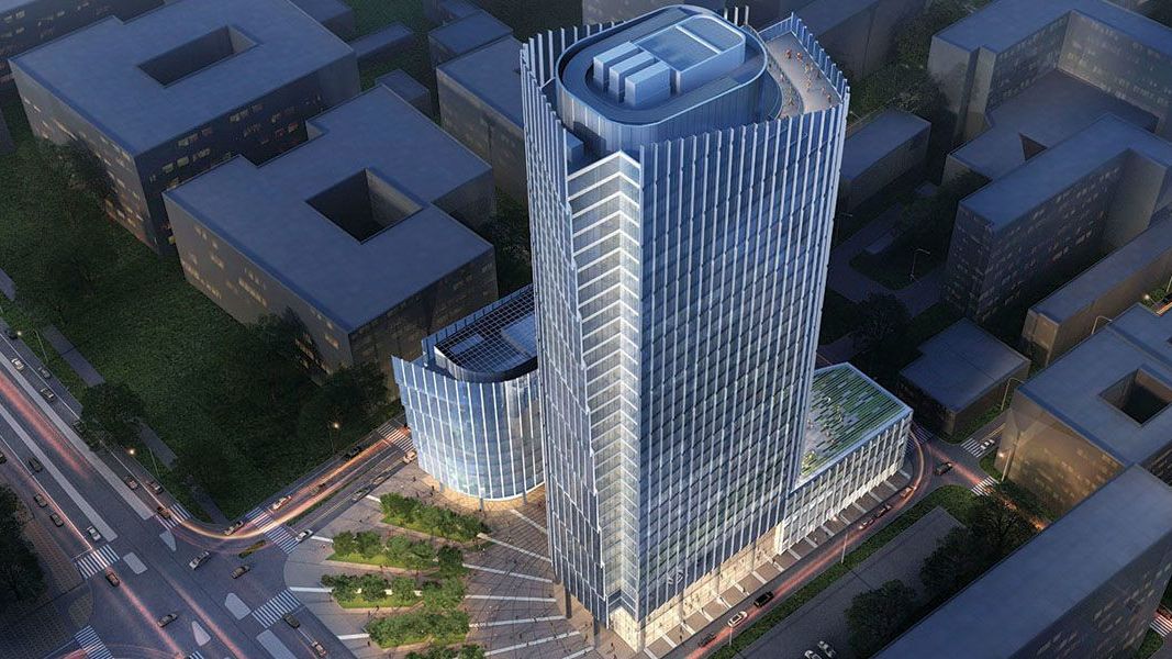 Mennica Legacy Tower to 140-metrowa wieża i sąsiadujący z nią 43-metrowy budynek.