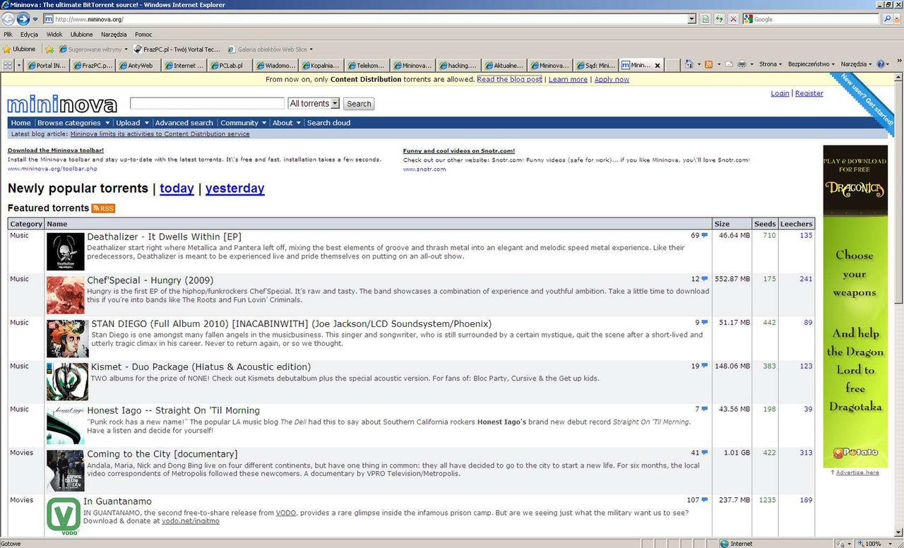 Mininova usunęła nielegalne torrenty