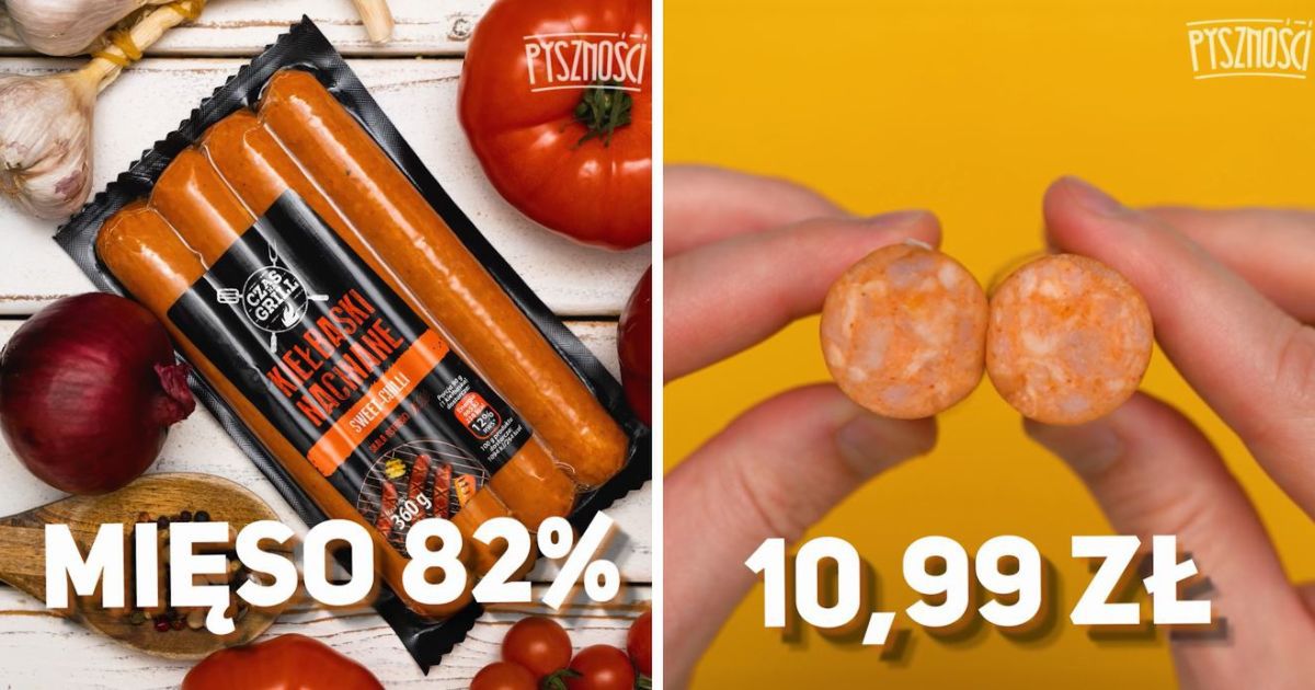 Kiełbaski Czas na Grill w opakowaniu i przekroju