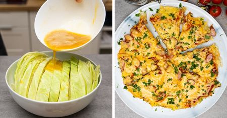 Zaskakujący omlet z kapustą, serem i frankfurterkami. Szybki i tani obiad dla całej rodziny