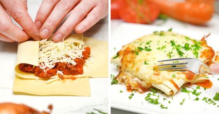 Koperty z lasagne w sosie pomidorowym. Pomysł na makaron inaczej