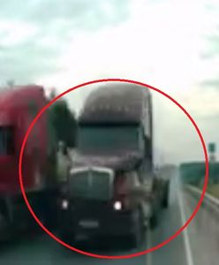 Trzy ciężarówki wyprzedzały się nawzajem. Jedna z nich pędziła prosto na osobówkę