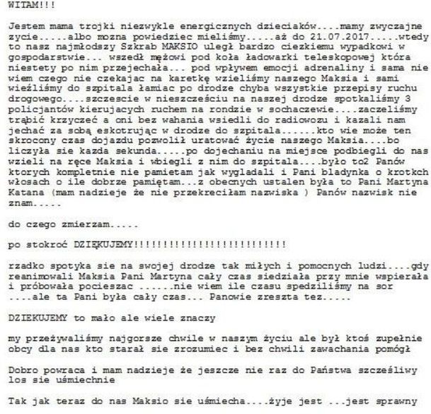 List opublikowany przez policję. 