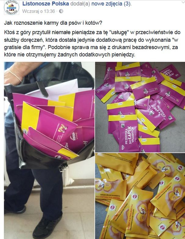 Wpis na profilu "Listonosze Polska" 