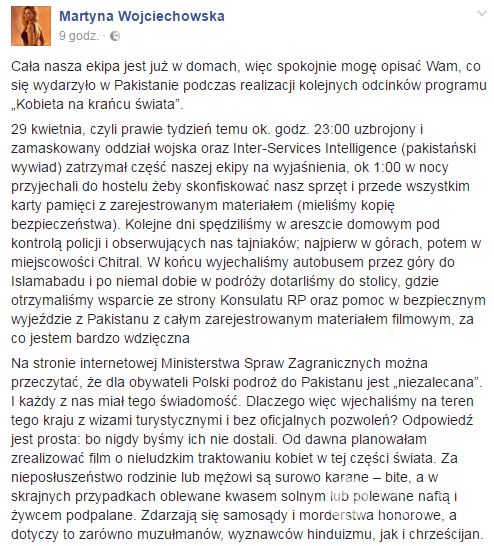 Martyna Wojciechowska oświadczenie na FB