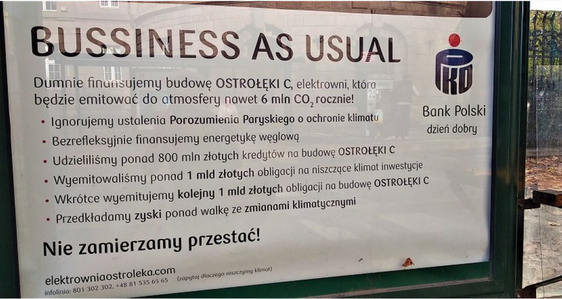 "Niszczymy klimat, ignorujemy postanowienia Porozumienia Paryskiego". PKO BP zapowiedział kroki prawne przeciwko autorom plakatu