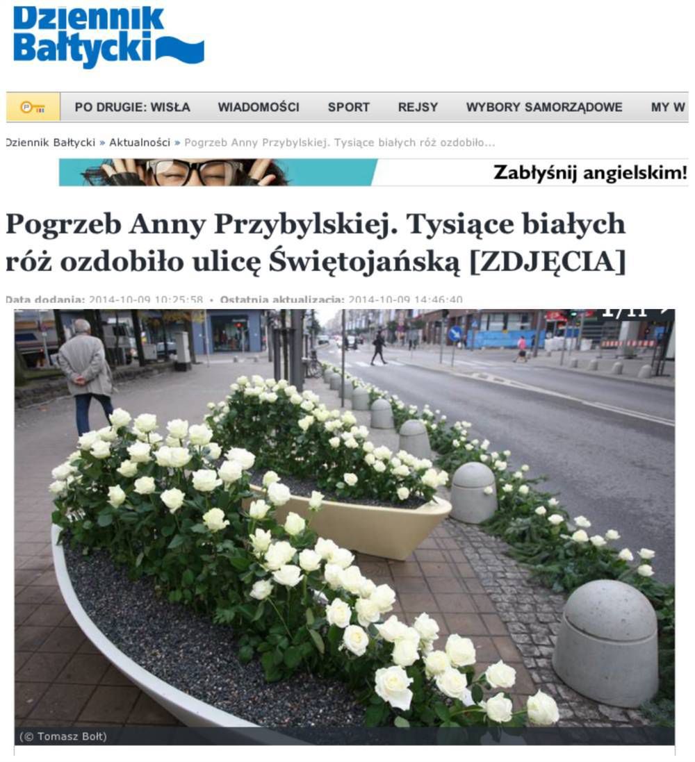 Fotografia: screen z DziennikBaltycki.pl / http://www.dziennikbaltycki.pl/artykul/3602777,pogrzeb-anny-przybylskiej-tysiace-bialych-roz-ozdobilo-ulice-swietojanska-zdjecia,id,t.html