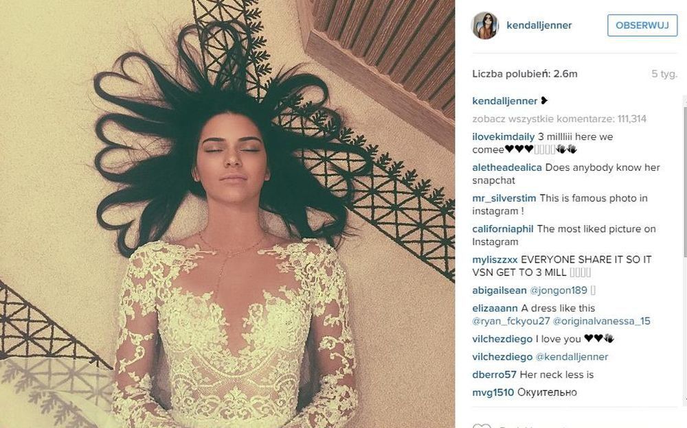 Fotka Kendall Jenner, fot. INSTAGRAM