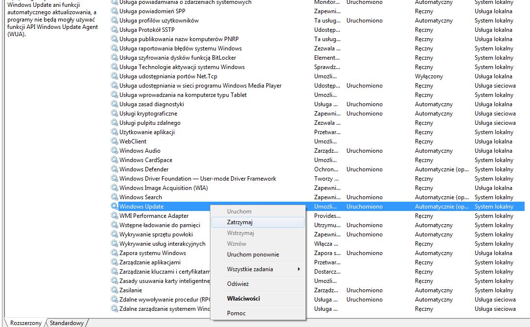 wyłaczenie automatycznych aktualizacji 