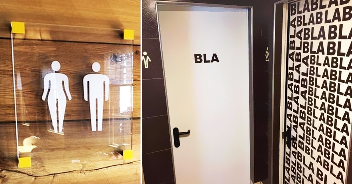 25 sprytnych oznaczeń w publicznych toaletach. Ich twórcy mieli naprawdę odjechane pomysły