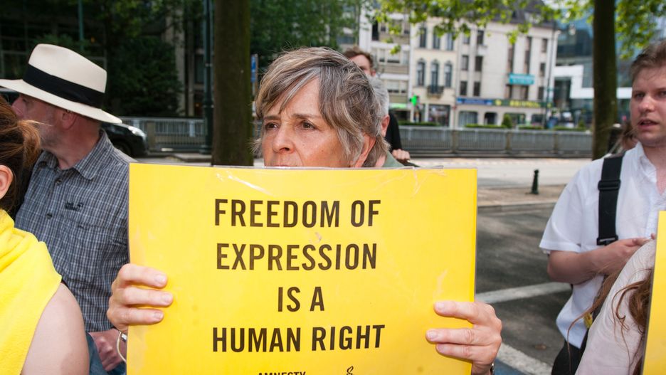 Protest Amnesty International przed ambasadą Arabii Saudyjskiej w Brukseli.