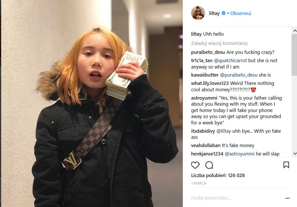 Polscy "patostreamerzy" to pikuś. Lil Tay pozuje z plikami banknotów i nie przebiera w słowach