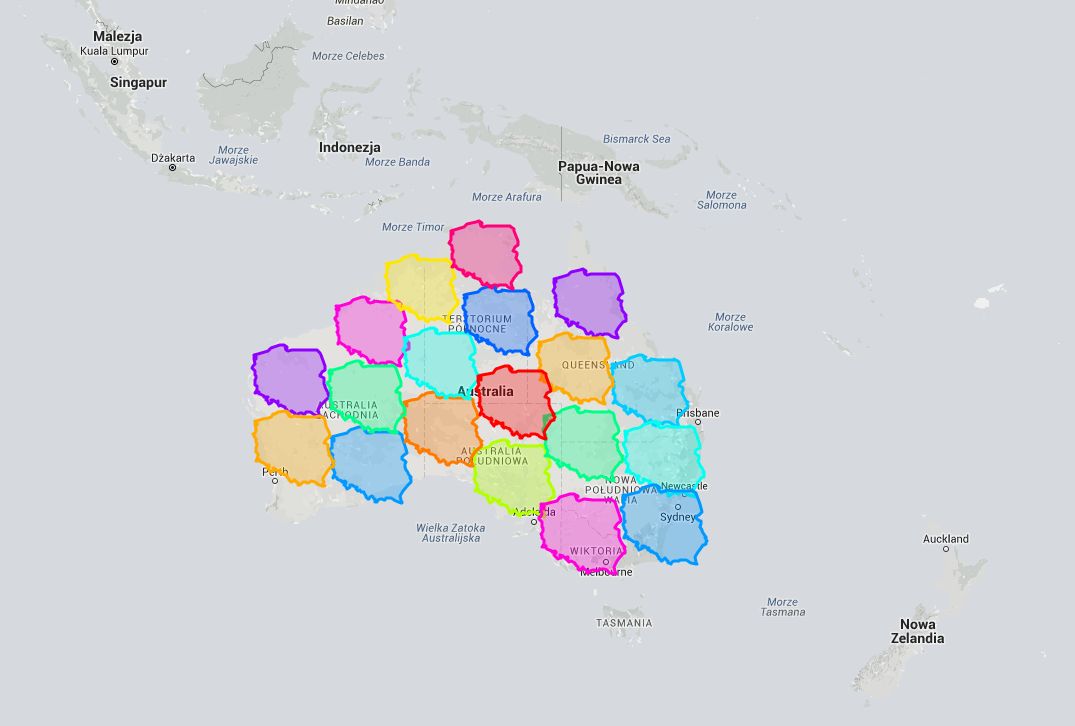 Powierzchnia Polski naniesiona na powierzchnię Australii. 