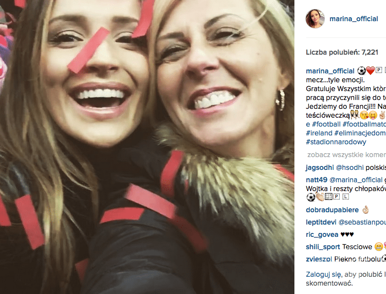 Marina z mamą Wojtka Szczęsnego na meczu