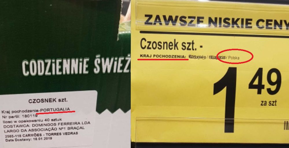 "Cenki" w Biedronce wprowadzające w błąd co do kraju pochodzenia czosnku 