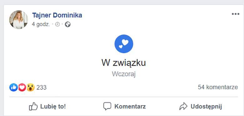 Dominika Tajner jest w związku. Pochwaliła się na Facebooku