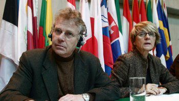 Deputowany Parlamentu Europejskiego i Współprzewodniczący Frakcji Zielonych w Parlamencie Europejskim Daniel Cohn-Bendit oraz minister ds. europejskich Danuta Huebner